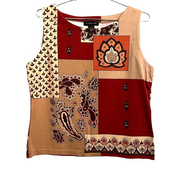 Harold's Tops - Harold’s Womens Vintage Earth Tone Mixed Print Sleeveless Top XL